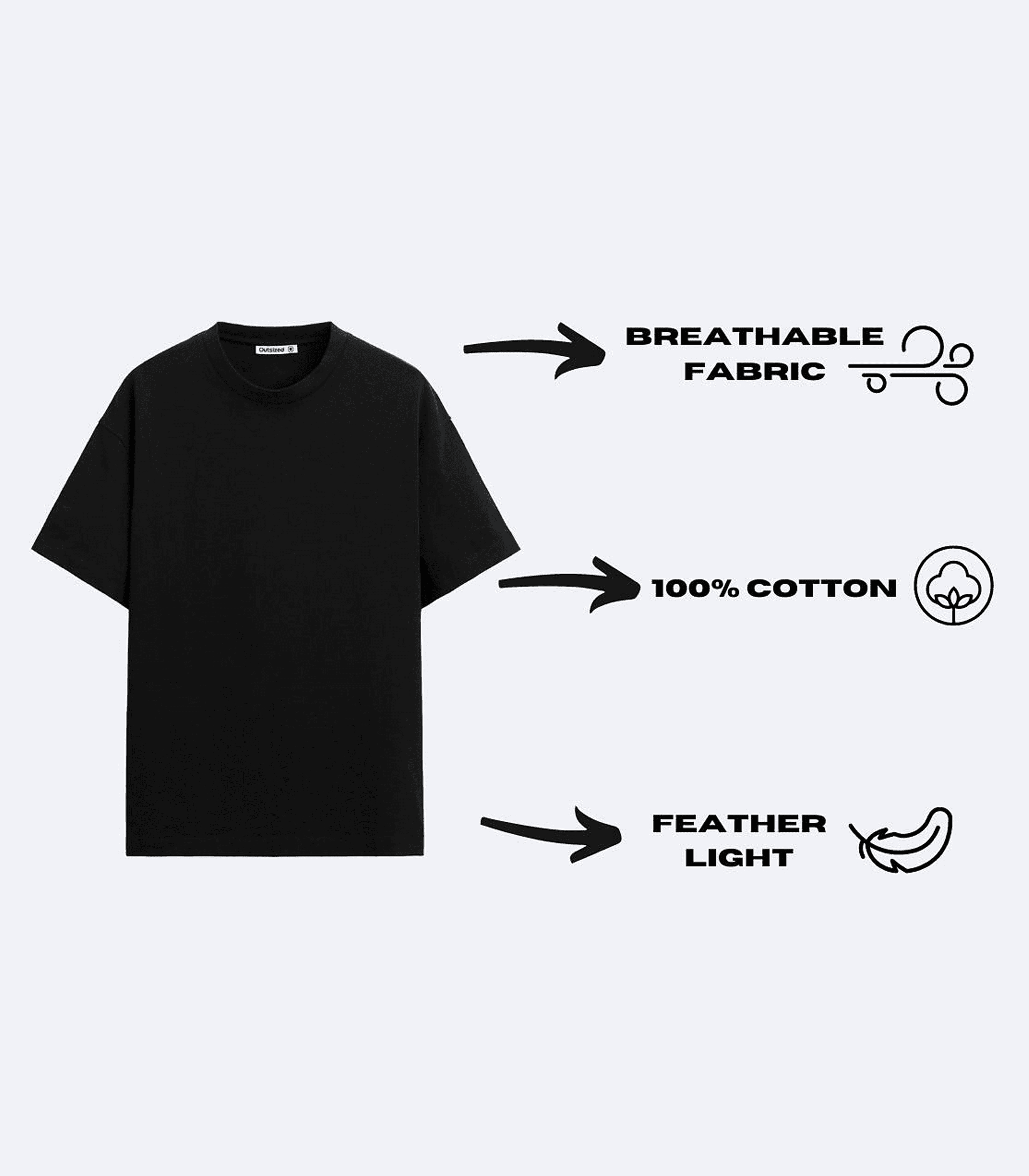 Outsized t-shirt product creative with fabric feature callouts