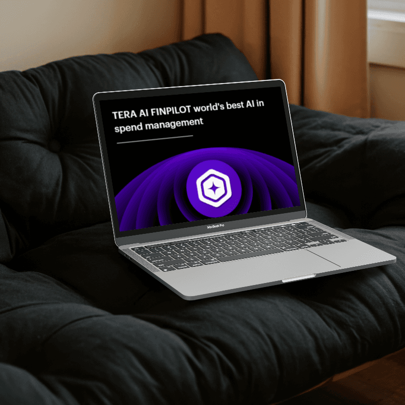 Tera AI Finpilot product UI on a laptop